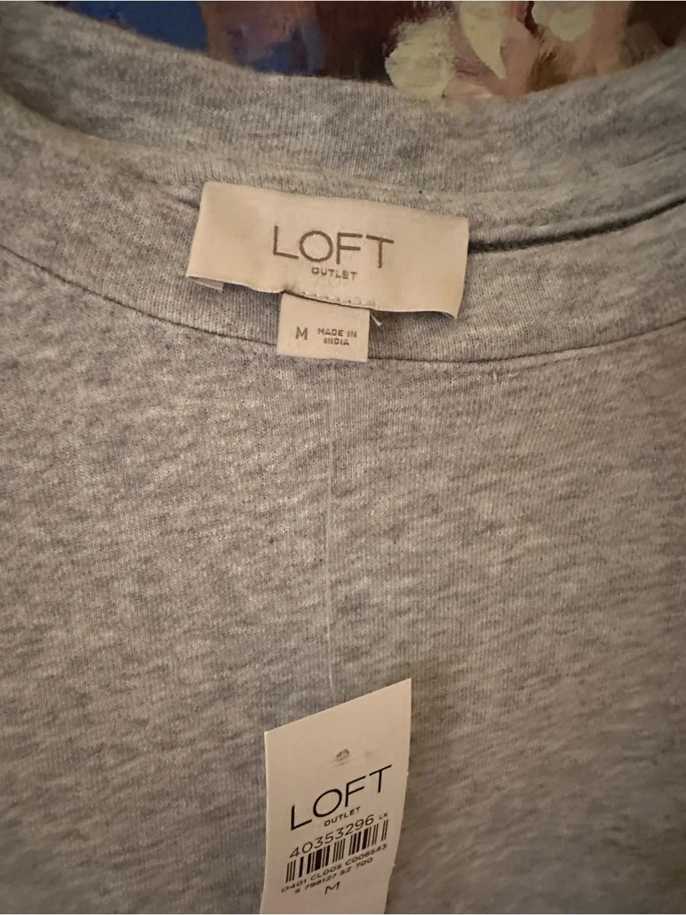 LOFT Gray Knit Pullover with Green Stripe Hem